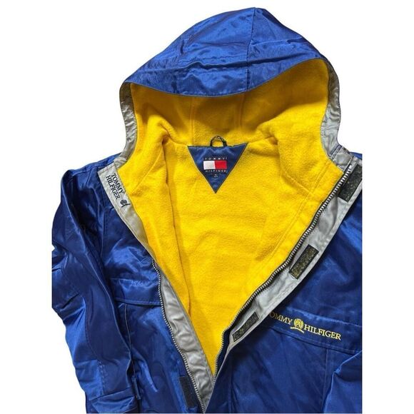 1990S OVERSIZED SHINY BLUE TOMMY HILFIGER PUFFY JACKET YELLOW LINING Men’s XL - Picture 5 of 15